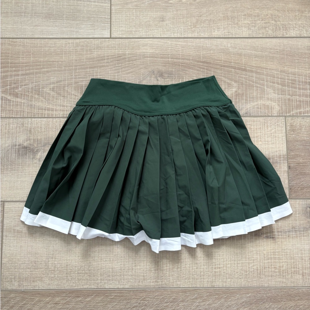 Dark Green Pleated Skirt with White Trim - Picture 7 of 7